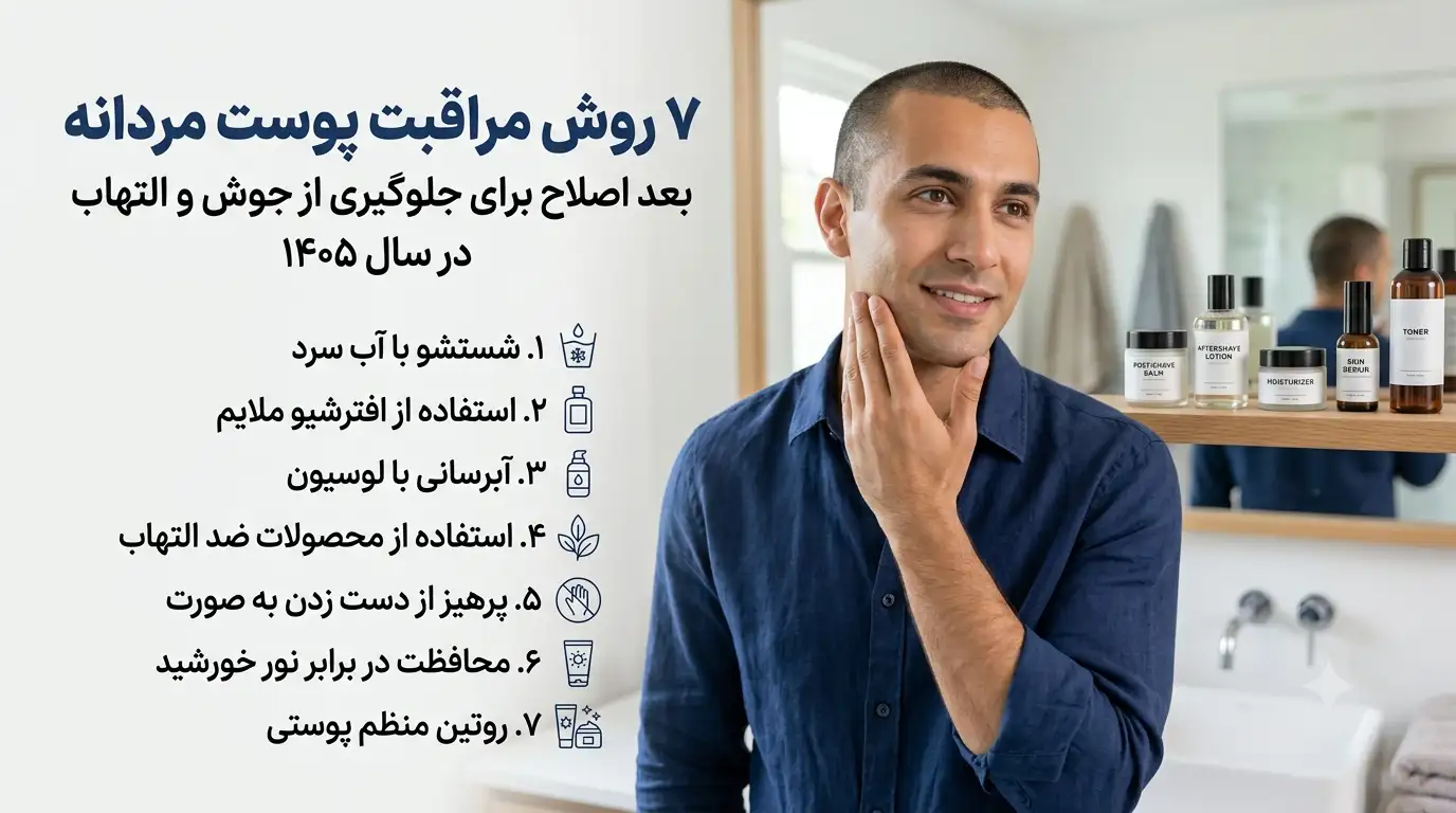 ۷ روش مراقبت پوست مردانه بعد اصلاح برای جلوگیری از جوش و التهاب در سال ۱۴۰۵